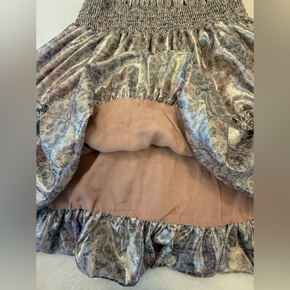 Free People “In A Bubble” Metallic Tiered Mini Skirt. EUC - - Picture 7 of 14
